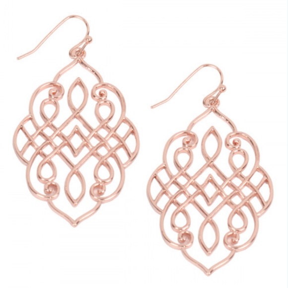 Jewelry - Rose Gold Moroccan Filigree Dangle Hook Earrings